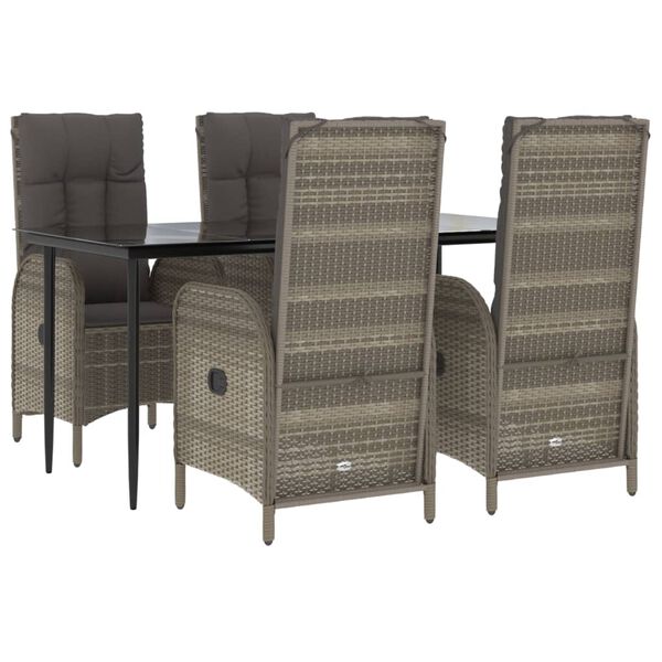 vidaXL 5 Piece Garden Dining Set with Cushions Black and Grey Poly Rattan