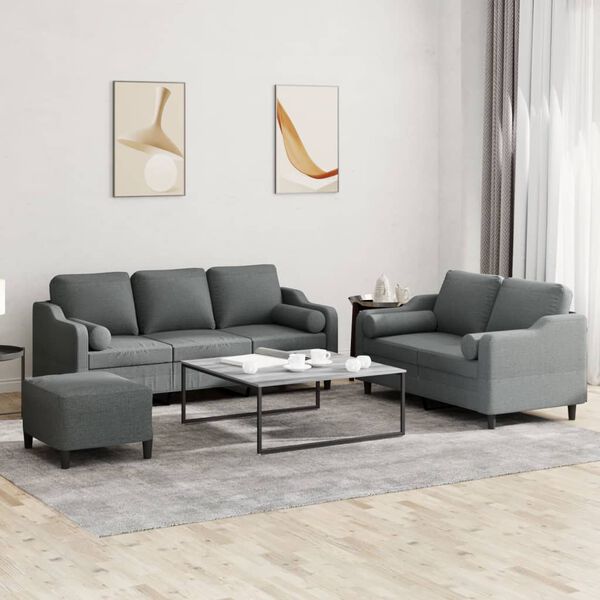 vidaXL 3 Piece Sofa Set with Pillows Dark Grey Fabric