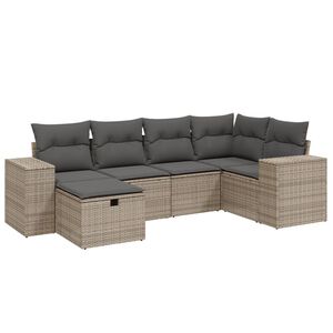vidaXL 6 Piece Garden Sofa Set with Cushions Grey Poly Rattan