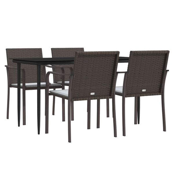 vidaXL 5 Piece Garden Dining Set with Cushions Poly Rattan and Steel