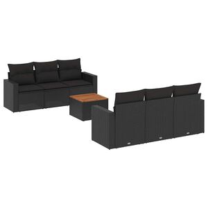 vidaXL 7 Piece Garden Sofa Set with Cushions Black Poly Rattan