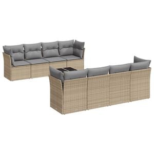 vidaXL 9 Piece Garden Sofa Set with Cushions Beige Poly Rattan
