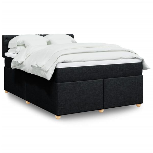 vidaXL Box Spring Bed with Mattress Black Double Fabric