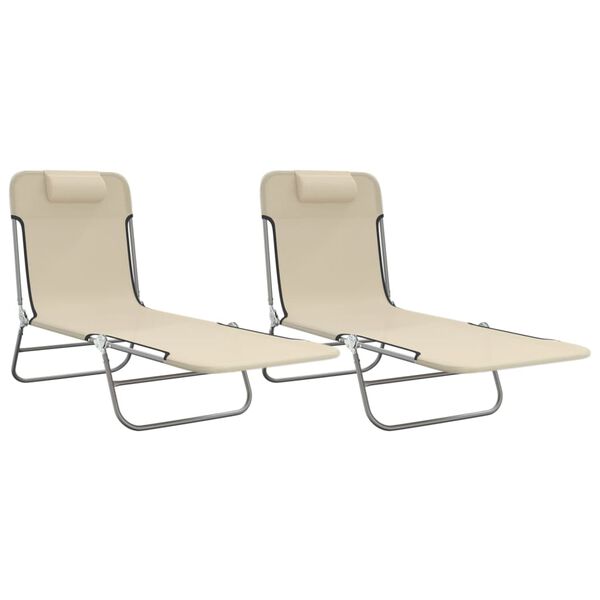 vidaXL Folding Sun Loungers 2 pcs Cream Textilene and Steel