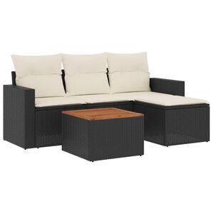 vidaXL 5 Piece Garden Sofa Set with Cushions Black Poly Rattan