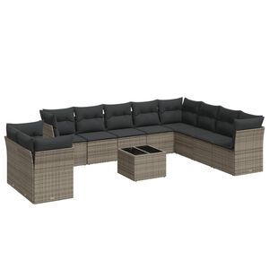 vidaXL 11 Piece Garden Sofa Set with Cushions Grey Poly Rattan