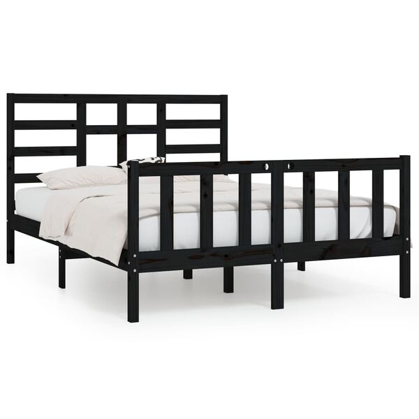 vidaXL Bed Frame without Mattress Black 150x200 cm King Size Solid Wood
