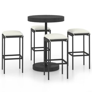 vidaXL 5 Piece Garden Bar Set with Cushions Poly Rattan Black