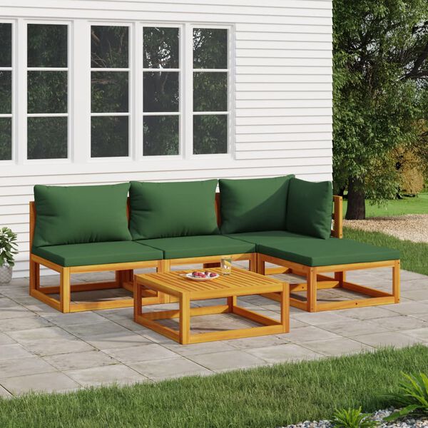 vidaXL 5 Piece Garden Lounge Set with Green Cushions Solid Wood