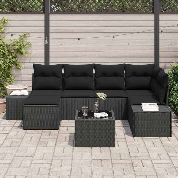 vidaXL Garden Sofa Set with Cushion 6 pcs Black Poly Rattan