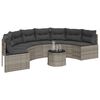 vidaXL Garden Sofa with Table and Cushions Half-Round Grey Poly Rattan