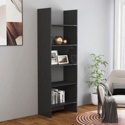 vidaXL Book Cabinet High Gloss Grey 60x35x180 cm Engineered Wood