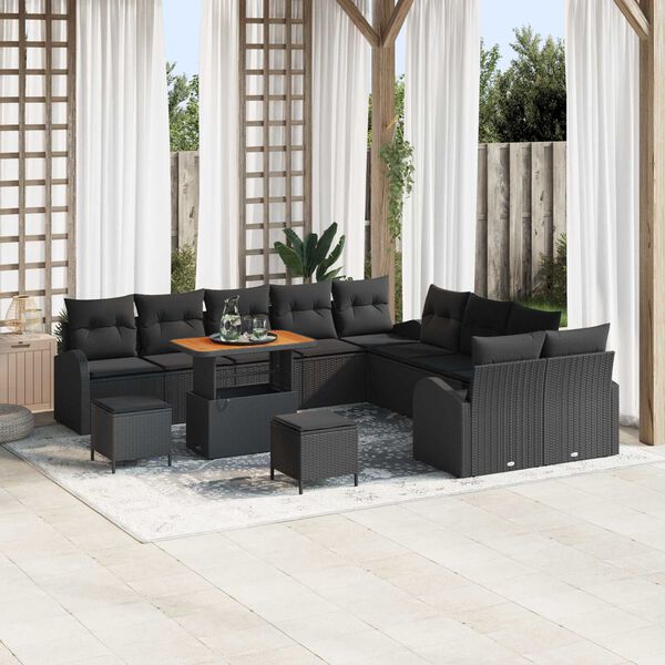 vidaXL Garden Sofa Set with Cushion with Storage 13 pcs Black