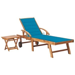 vidaXL Sun Lounger with Table and Cushion Solid Teak Wood