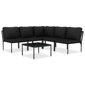 vidaXL 6 Piece Garden Lounge Set with Cushions Black PVC