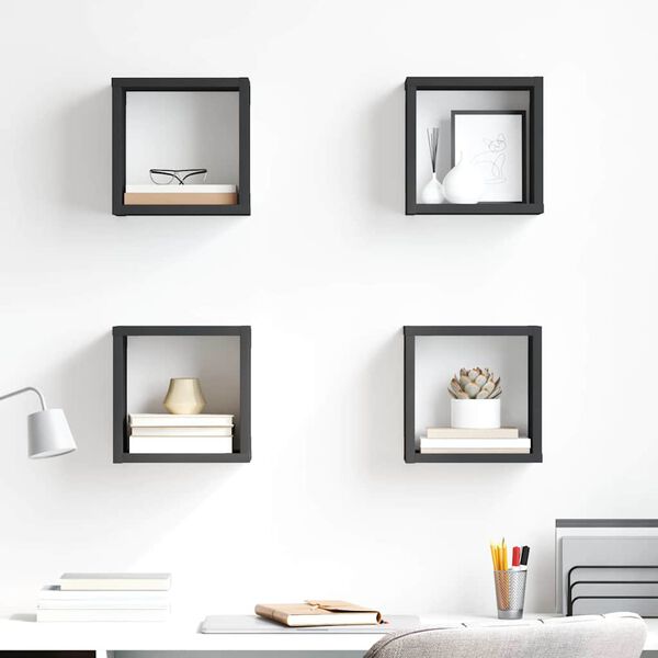 vidaXL Wall Cube Shelves 4 pcs High Gloss Grey 22x15x22 cm