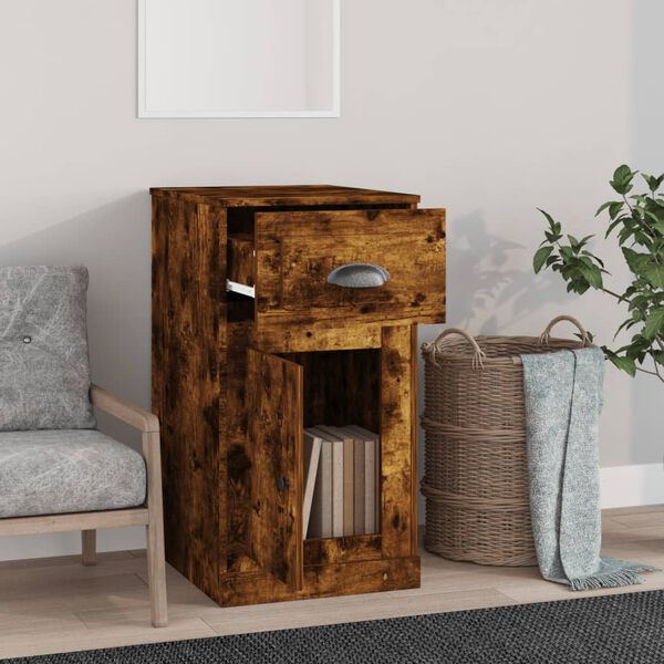 vidaXL Side Cabinet with Drawer Smoked Oak 40x50x75 cm Engineered Wood