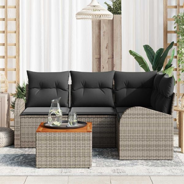 vidaXL Garden Sofa Set with Storage 5 pcs Grey Poly Rattan