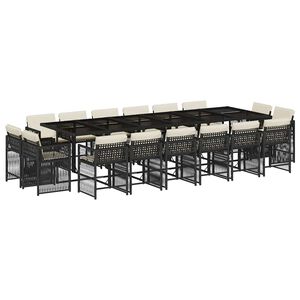 vidaXL 17 Piece Garden Dining Set with Cushions Black Poly Rattan
