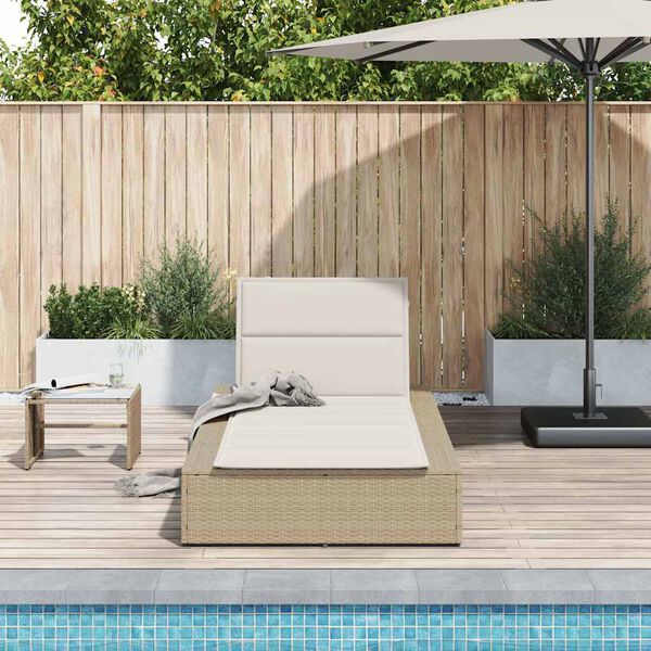 vidaXL Sunbed with Floating Cushion Beige Poly Rattan