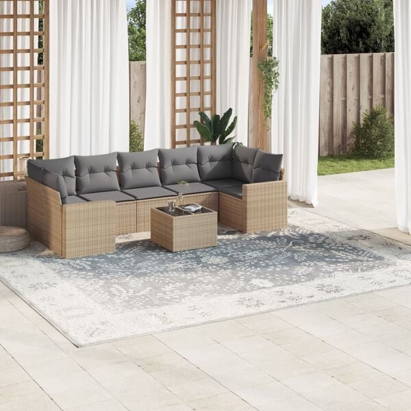 vidaXL 8 Piece Garden Sofa Set with Cushions Beige Poly Rattan
