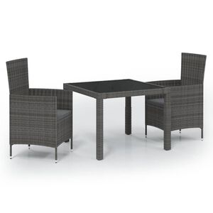 vidaXL 3 Piece Outdoor Dining Set with Cushions Poly Rattan Grey