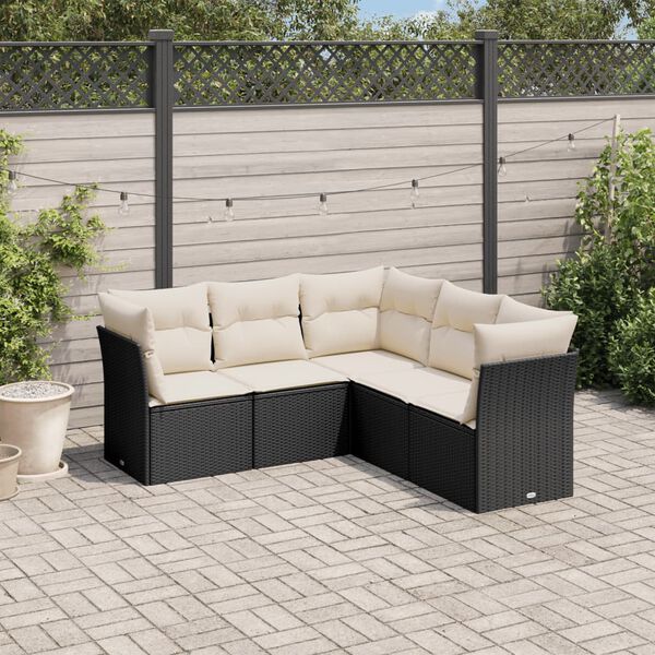 vidaXL 5 Piece Garden Sofa Set with Cushions Black Poly Rattan