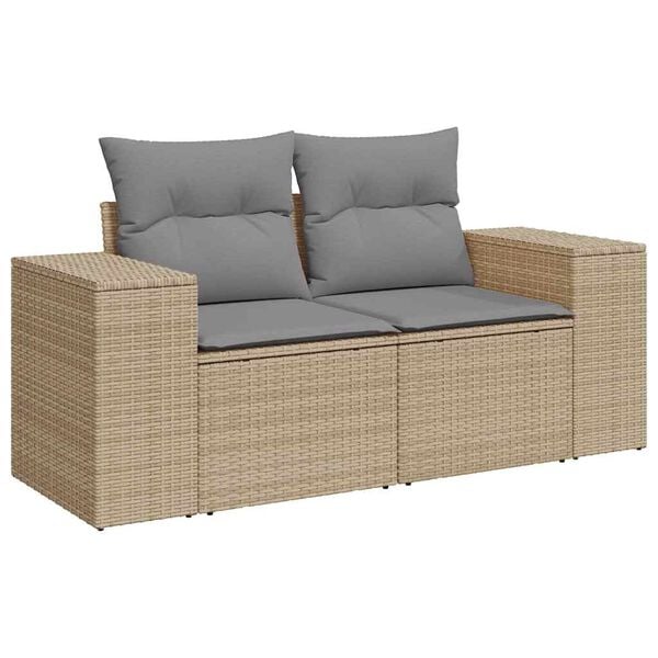 vidaXL 9 Piece Garden Sofa Set with Cushions Beige Poly Rattan