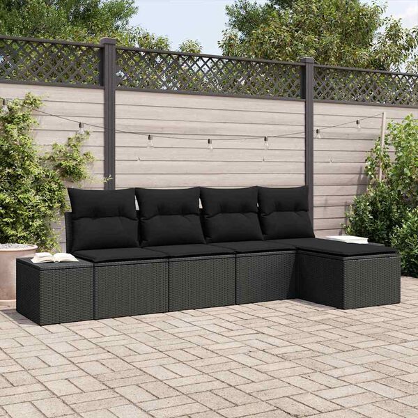 vidaXL Garden Sofa Set with Cushion 5 pcs Black Poly Rattan