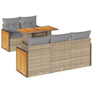 vidaXL 6 Piece Garden Sofa Set with Cushions Beige Poly Rattan Acacia
