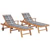 vidaXL Sun Loungers 2 pcs with Grey Check Pattern Cushion Solid Teak Wood