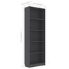 vidaXL 5-Tier Book Cabinet Grey 60x24x175 cm Engineered Wood