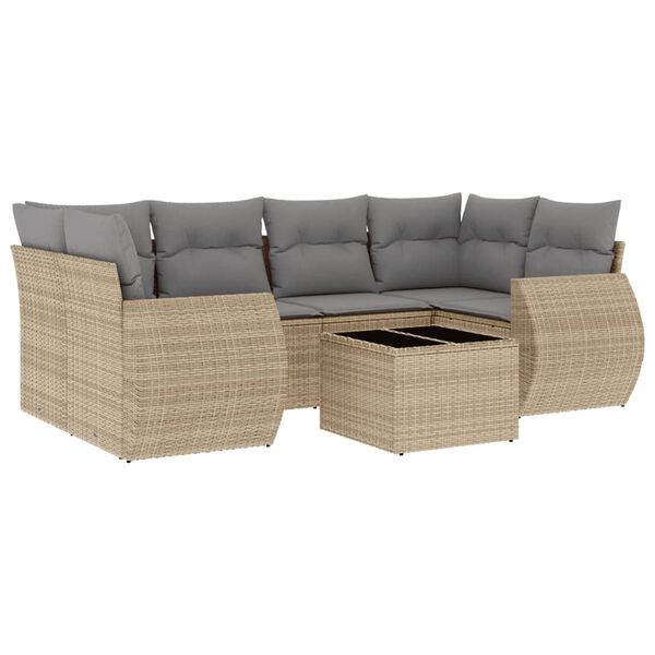 vidaXL 7 Piece Garden Sofa Set with Cushions Beige Poly Rattan