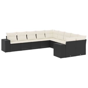 vidaXL 10 Piece Garden Sofa Set with Cushions Black Poly Rattan