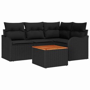 vidaXL Garden Sofa Set with Storage 5 pcs Black Poly Rattan