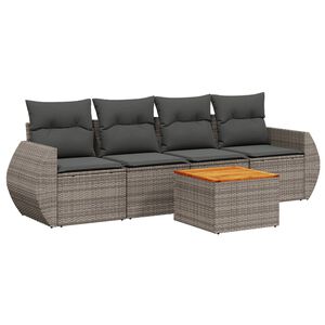 vidaXL 5 Piece Garden Sofa Set with Cushions Grey Poly Rattan