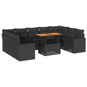 vidaXL 10 Piece Garden Sofa Set with Cushions Black Poly Rattan