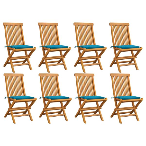 vidaXL Garden Chairs with Blue Cushions 8 pcs Solid Teak Wood
