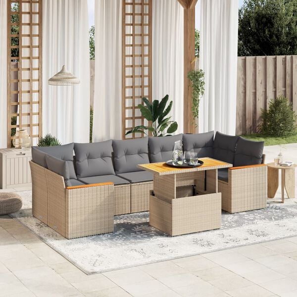 vidaXL 8 Piece Garden Sofa Set with Cushions Beige Poly Rattan