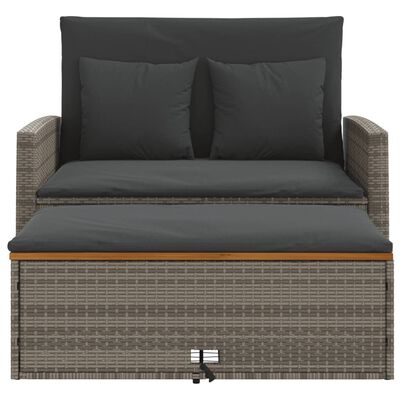 vidaXL Garden Sofa with Cushions 2-Seater Grey Poly Rattan&Acacia Wood