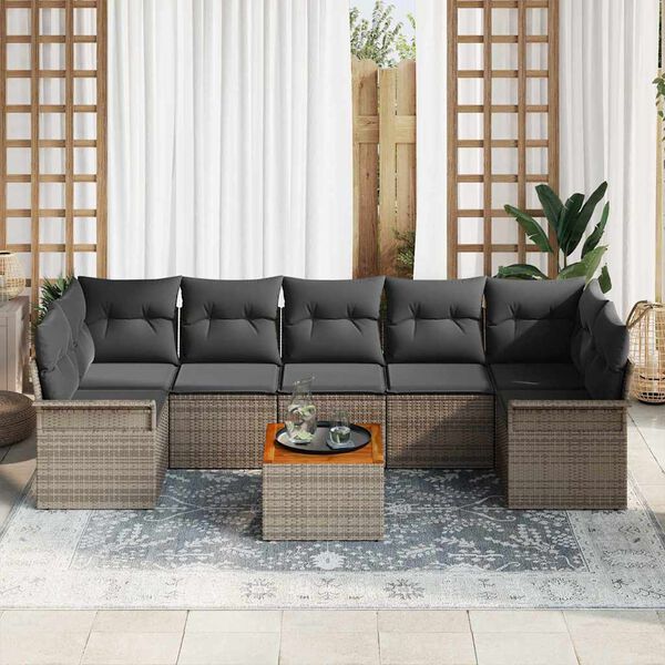 vidaXL Garden Sofa Set with Cushion 8 pcs Grey Poly Rattan