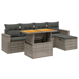 vidaXL 6 Piece Garden Sofa Set with Cushions Grey Poly Rattan