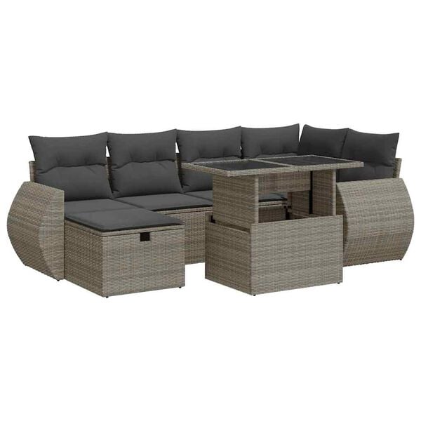 vidaXL 7 Piece Garden Sofa Set with Cushions Grey Poly Rattan