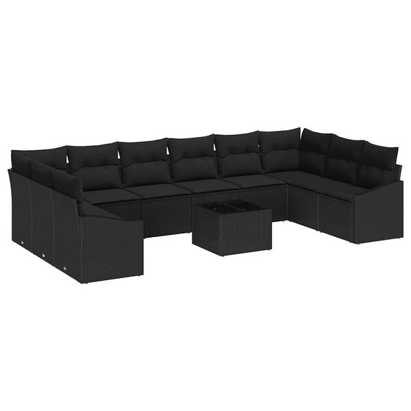 vidaXL Garden Sofa Set 11 pcs Black Poly rattan