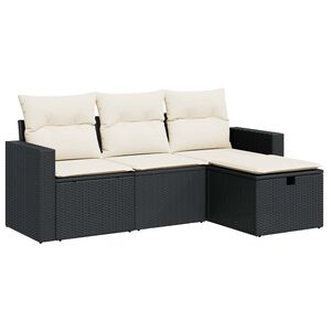 vidaXL 4 Piece Garden Sofa Set with Cushions Black Poly Rattan