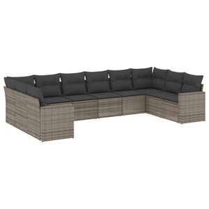 vidaXL 10 Piece Garden Sofa Set with Cushions Grey Poly Rattan