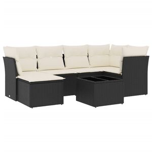vidaXL 7 Piece Garden Sofa Set with Cushions Black Poly Rattan