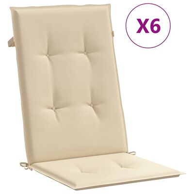 vidaXL Garden Highback Chair Cushions 6 pcs Beige 120x50x3 cm Fabric