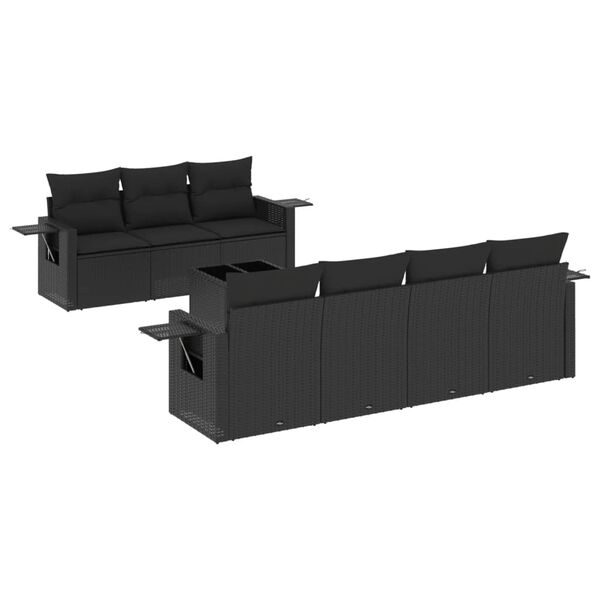 vidaXL 8 Piece Garden Sofa Set with Cushions Black Poly Rattan