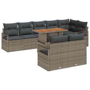vidaXL Garden Sofa Set with Storage 9 pcs Grey Poly rattan
